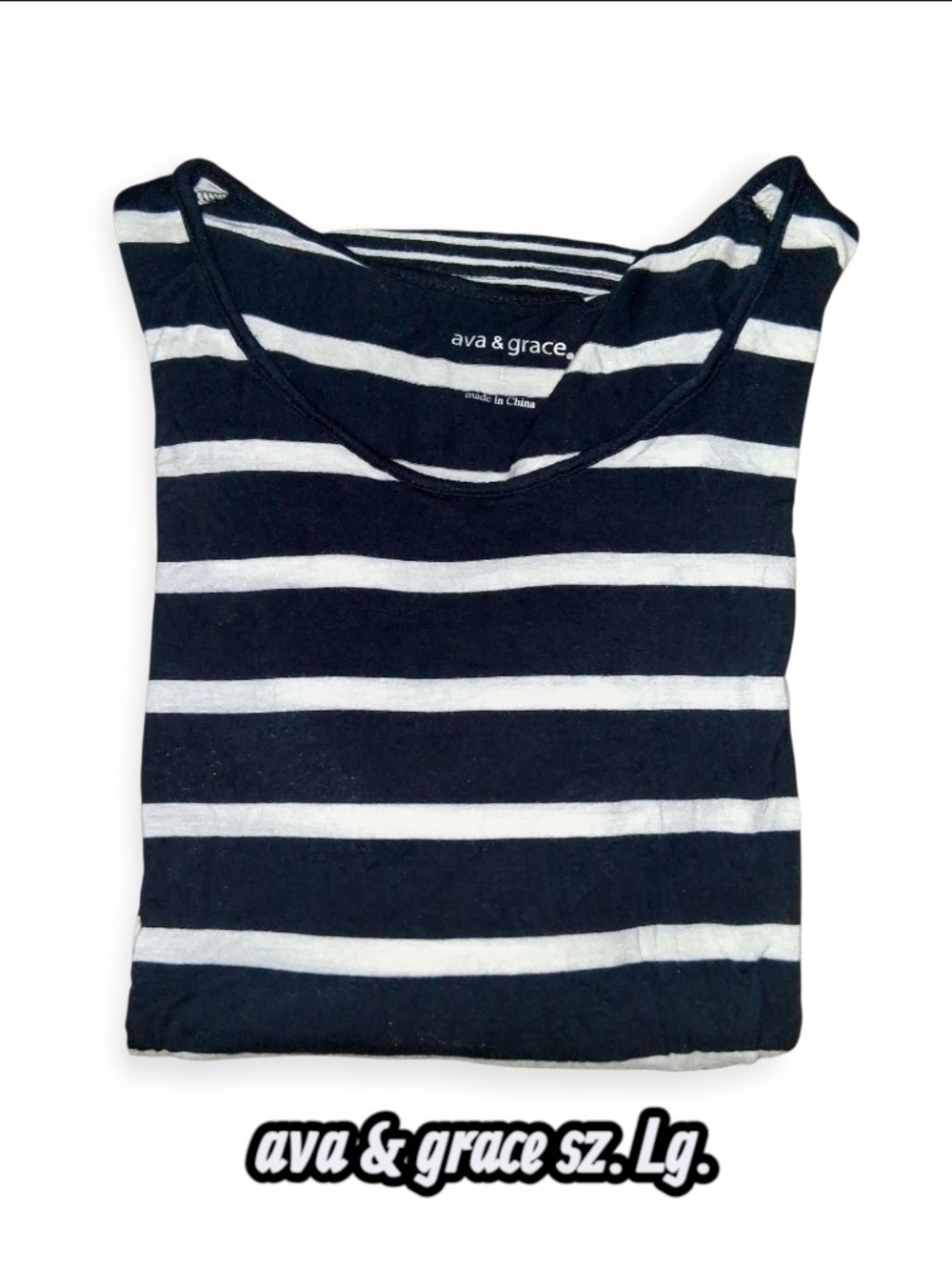 Ava & Grace Navy and White Striped Scoop Tank
